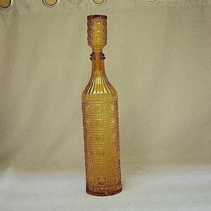 RETRO MID CENTURY AMBER PRESSED EMPOLI GLASS ITALIAN  GENIE BOTTLE w/ STOPPER